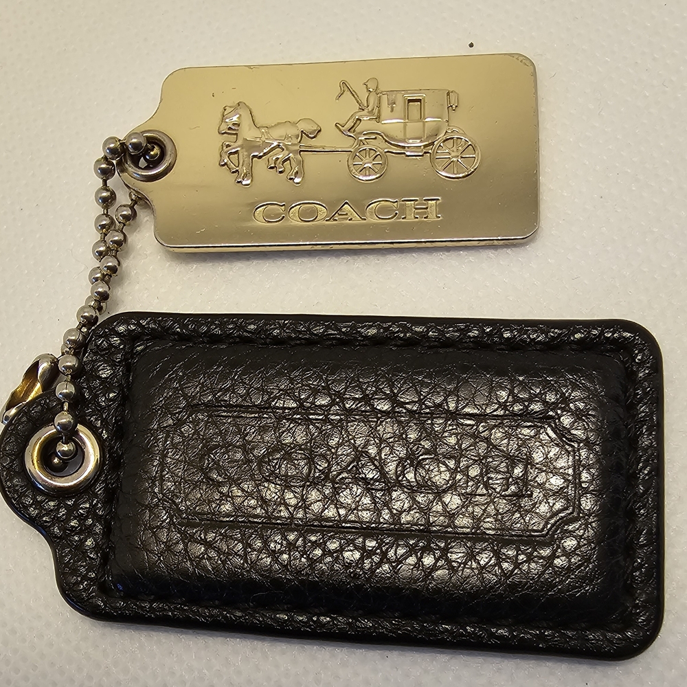 Coach Vintage GOLD Horse And Carriage Hangtag With Black Leather Keychain